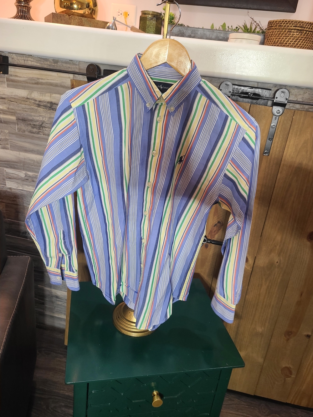 Ralph Lauren Boys' Striped Button-Down Shirt in Blue, Green & Yellow